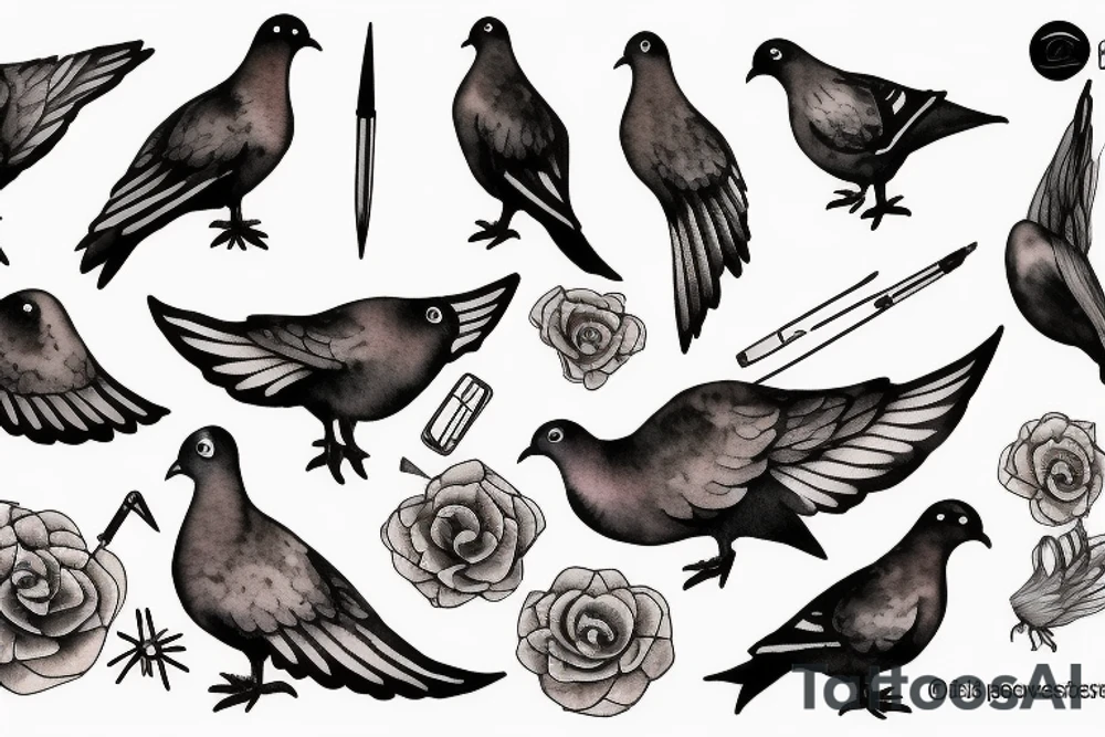 pigeon with needle and thread tattoo idea