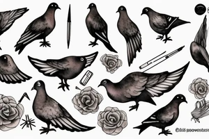 pigeon with needle and thread tattoo idea