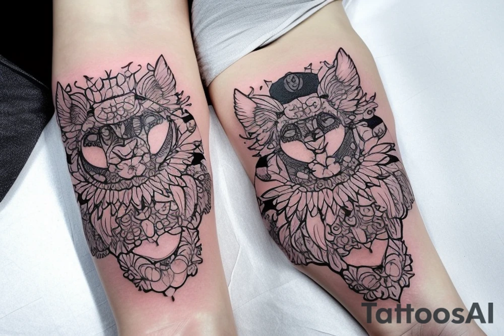 Девушка со злым взглядом обнимает кота tattoo idea