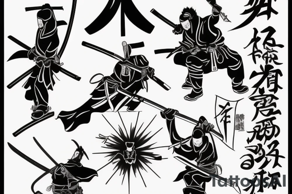 Black samuraii with katana-blade in his heart tattoo idea