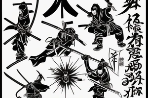 Black samuraii with katana-blade in his heart tattoo idea
