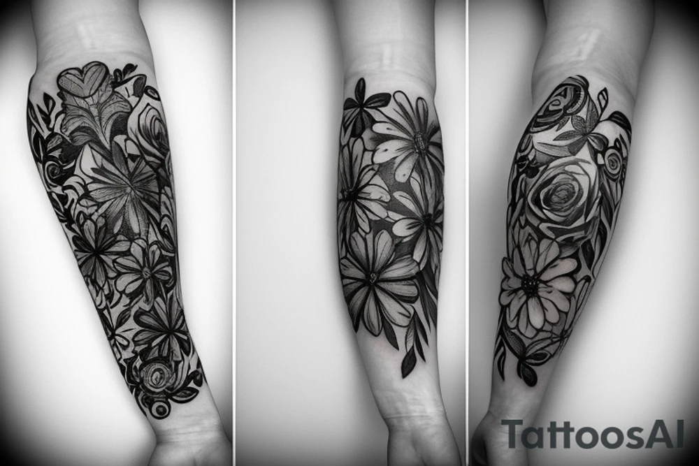 Flowers Heart arm tattoo idea