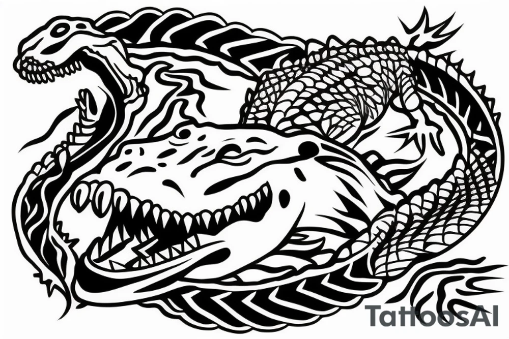 Alligator coming out of the lake with prey in its mouth tattoo idea
