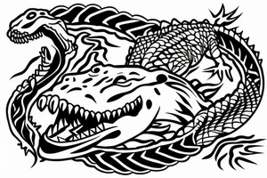 Alligator coming out of the lake with prey in its mouth tattoo idea