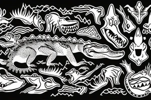 Alligator coming out of the lake with prey in its mouth tattoo idea