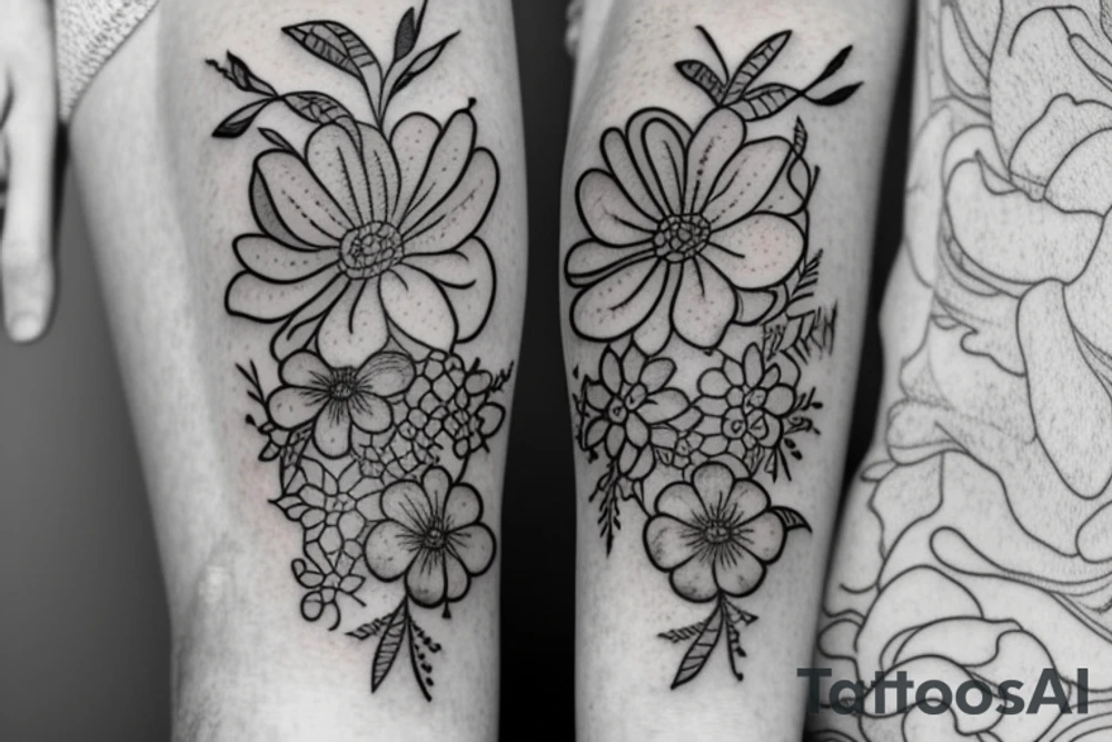 Flowers Heart arm mother daughter tattoo idea