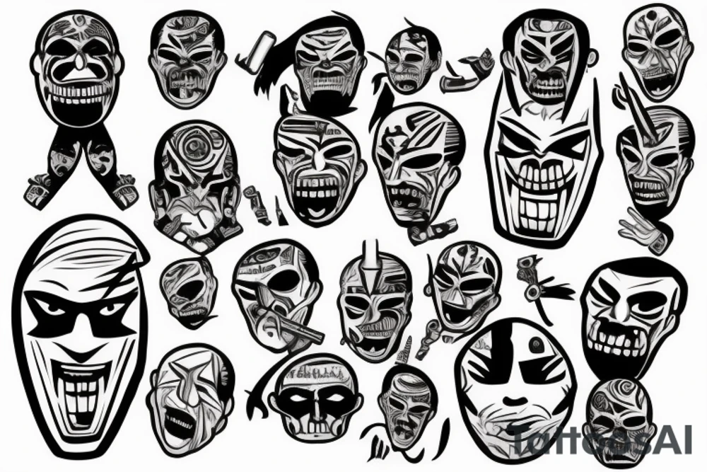 Terrorist with an AK-47 in his hands, wearing a mask and a scary smile tattoo idea