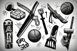 axe and basketball ball and chainsaw tattoo idea