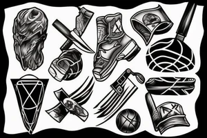 axe and basketball ball and chainsaw tattoo idea