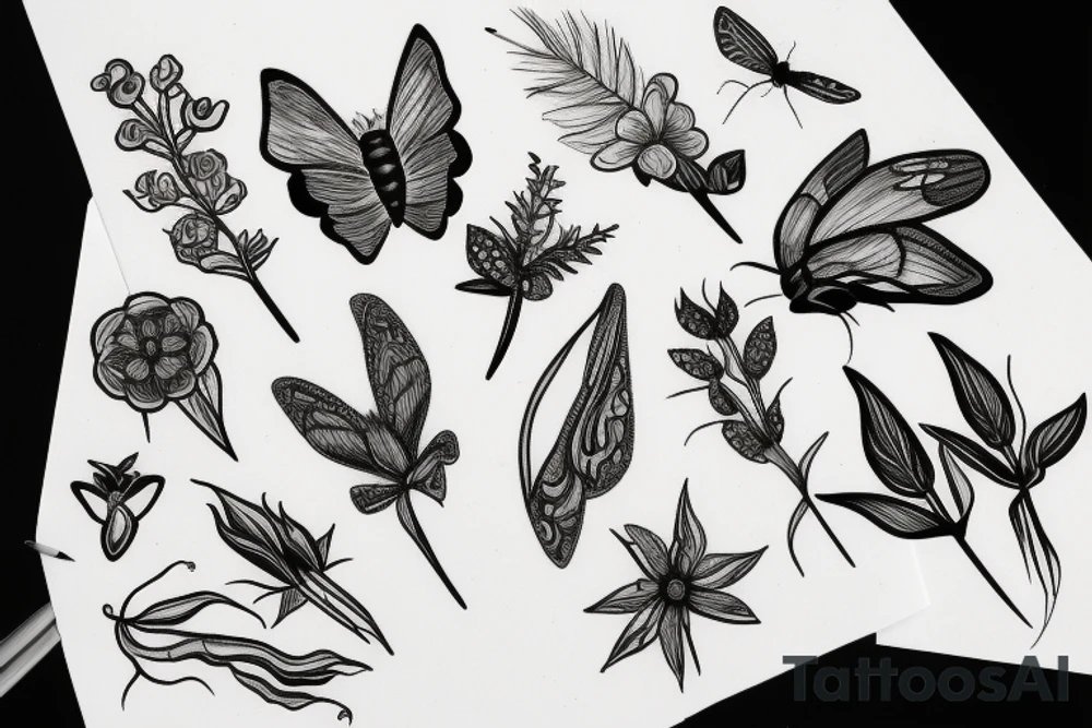 moth plant twigs flowers tattoo idea