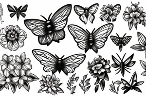 moth and flowers tattoo idea