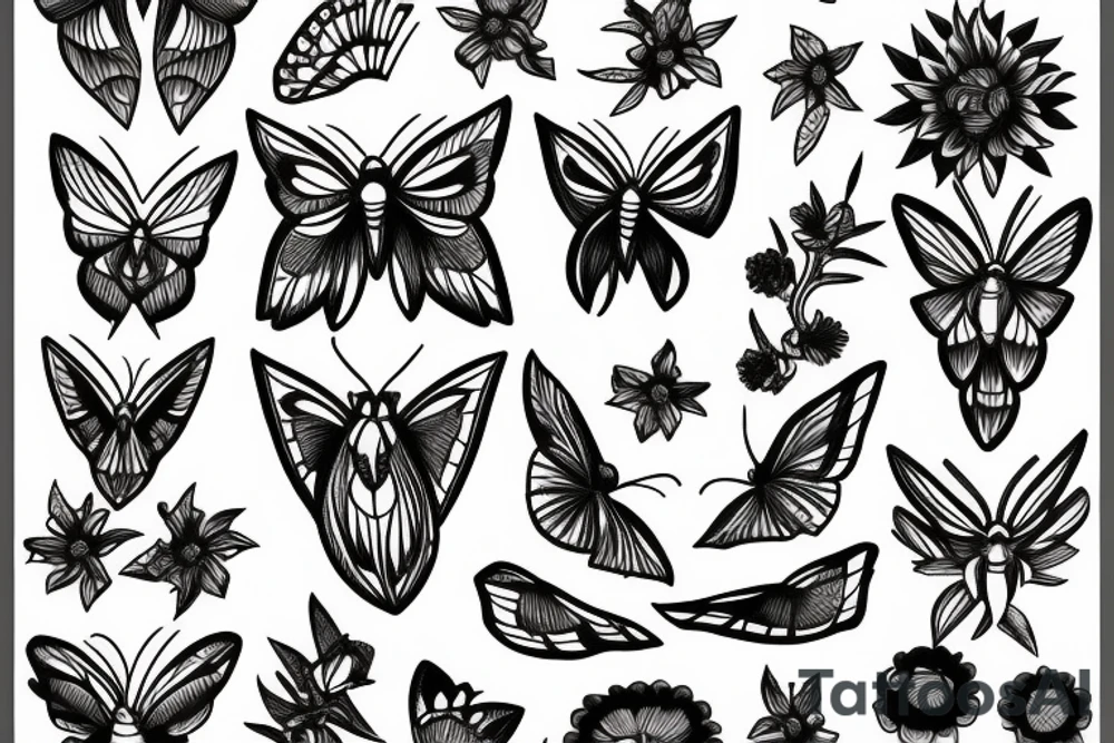 moth and flowers tattoo idea