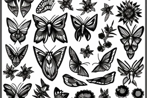 moth and flowers tattoo idea
