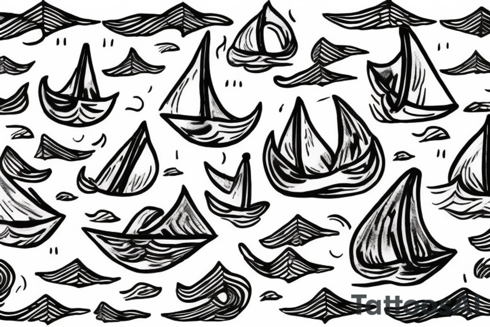 Paper boat on waves with anchor and says you can't set sail with your anchor down you can't steer no boat by looking back at the wake tattoo idea