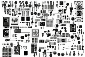 electrical printed circuit board with wiring tracks and microchips tattoo idea