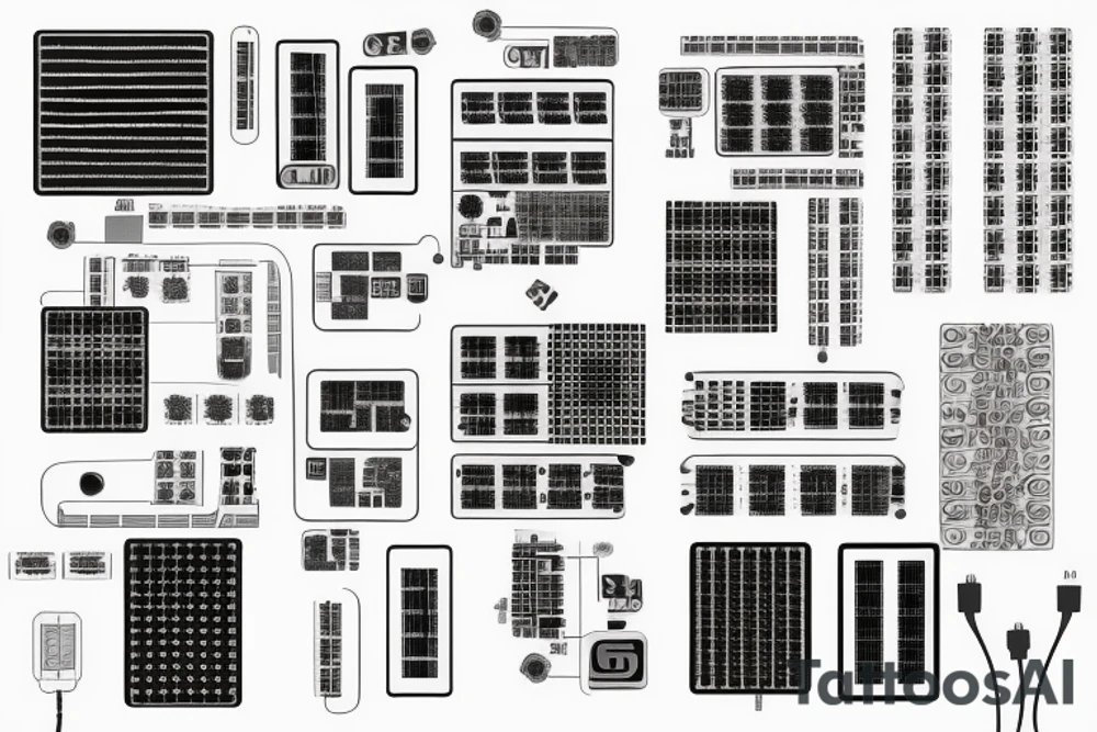 electrical printed circuit board with wiring tracks and microchips tattoo idea