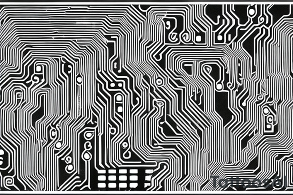 electrical printed circuit board with wiring tracks and microchips tattoo idea