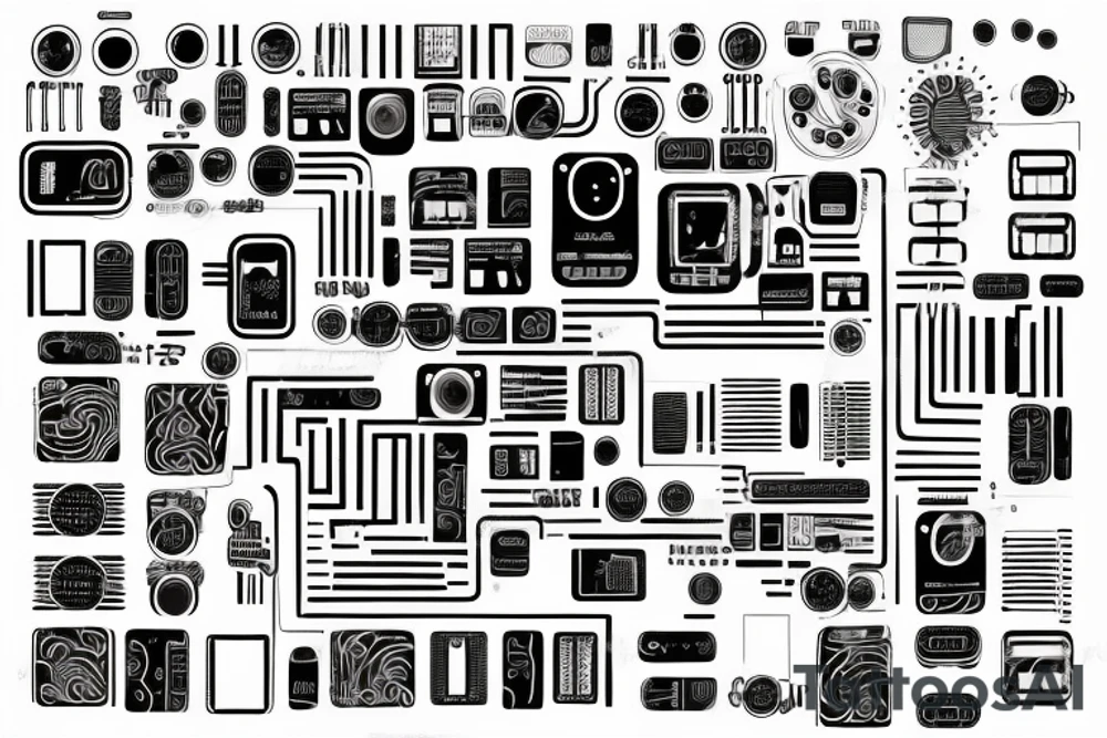 electrical printed circuit board with wiring tracks and microchips tattoo idea