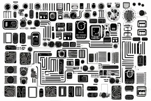 electrical printed circuit board with wiring tracks and microchips tattoo idea
