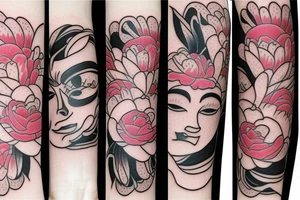 Japanese mask with peonies tattoo idea