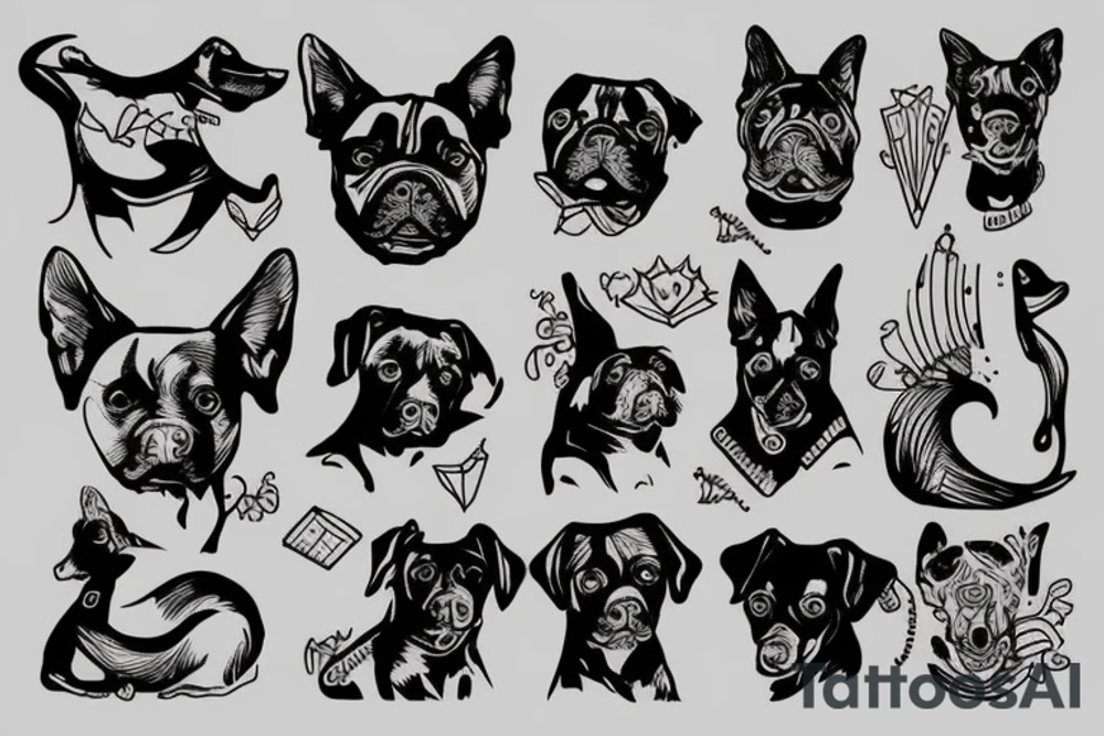 black dog in black lines tattoo idea