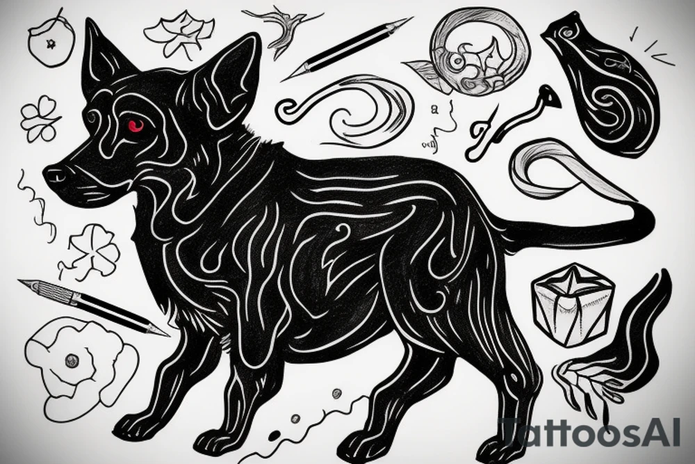 black dog in black lines tattoo idea