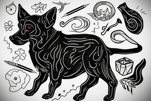 black dog in black lines tattoo idea
