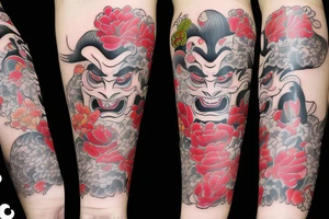 Japanese Hannya mask with peonies tattoo idea