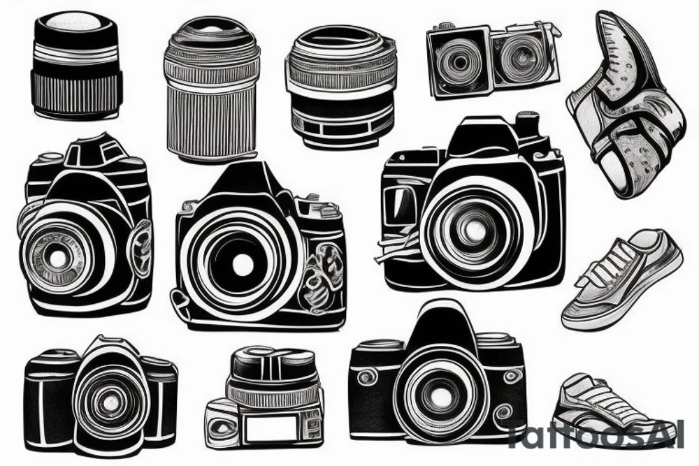 Camera, sneaker, car tattoo idea