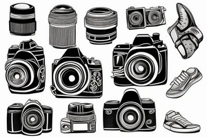 Camera, sneaker, car tattoo idea