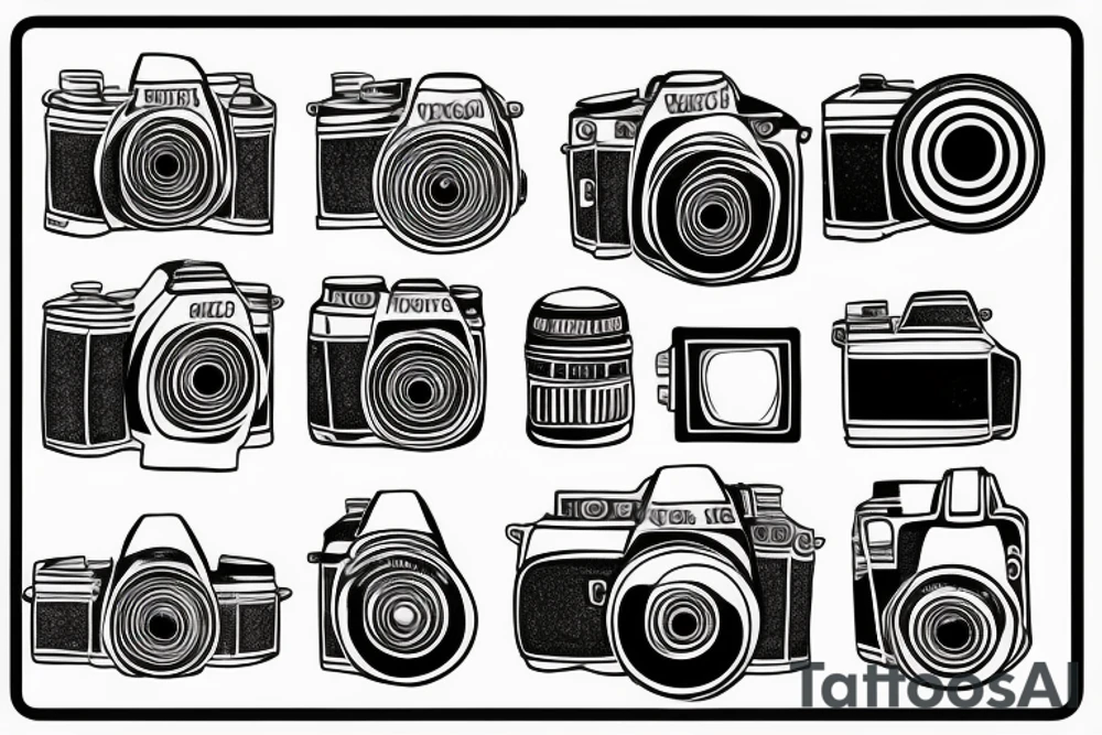 Camera photographing a car in the shape of a sneaker tattoo idea