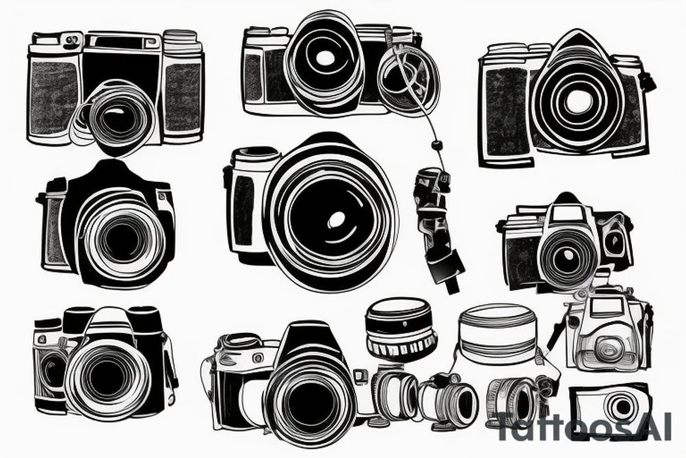 Camera photographing a car in the shape of a sneaker tattoo idea