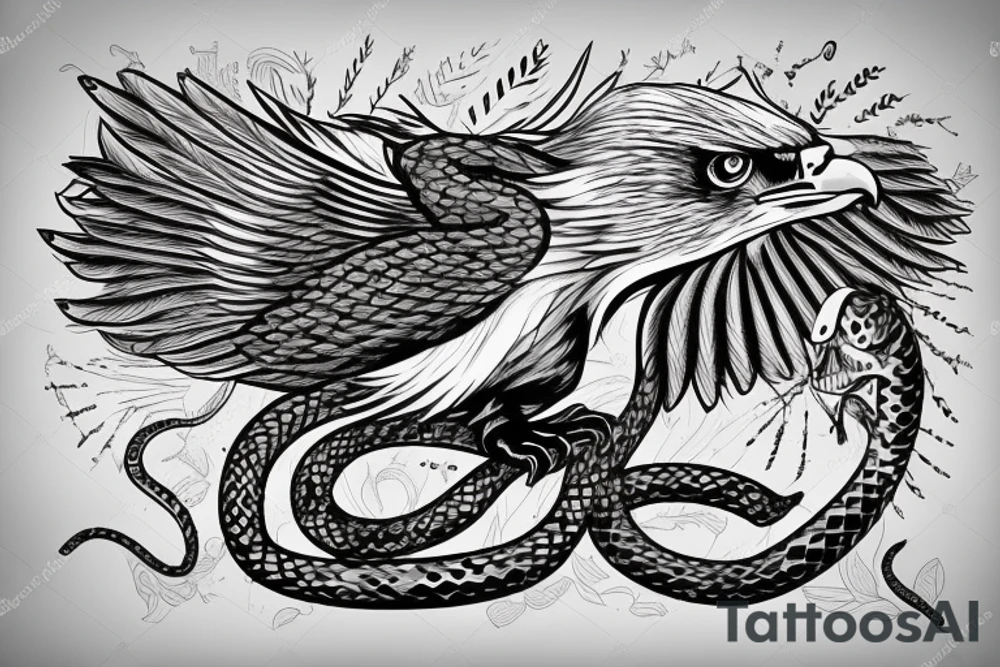 Eagle with a snake in paws tattoo idea