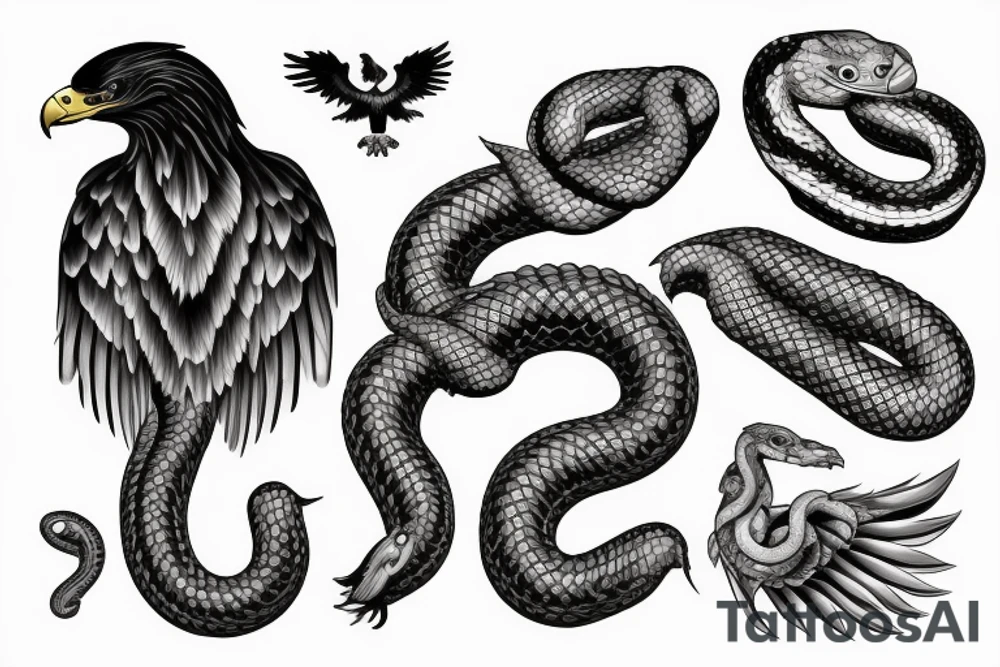 Eagle with a snake in paws tattoo idea