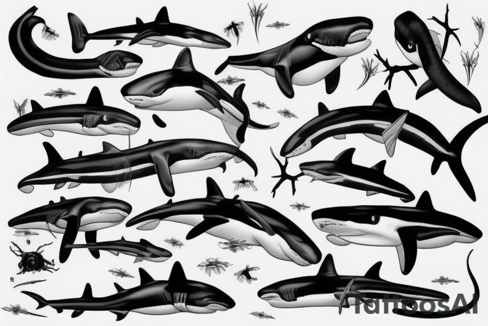 Orca shark spider hawk snake tattoo idea