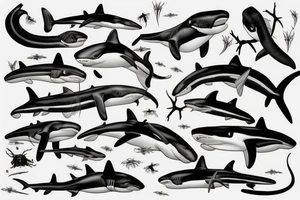 Orca shark spider hawk snake tattoo idea