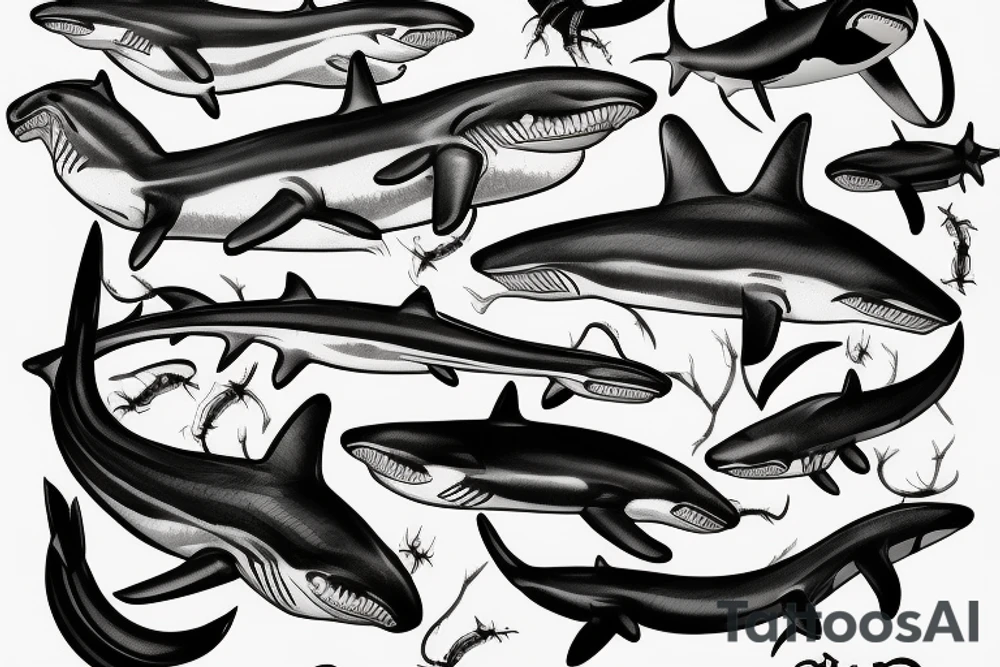 Orca shark spider hawk snake tattoo idea