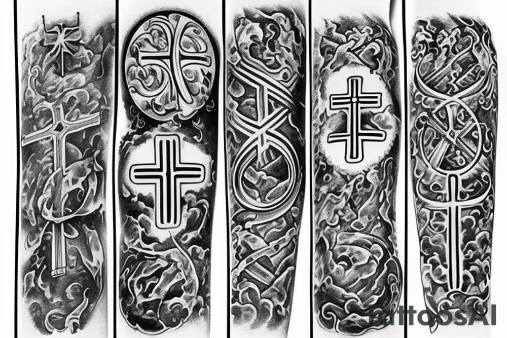 Orthodox cross
Air 
Fire
Earth 
Water tattoo idea