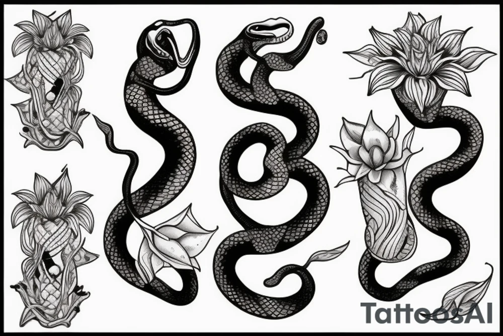 a snake with a datura flower in its mouth tattoo idea