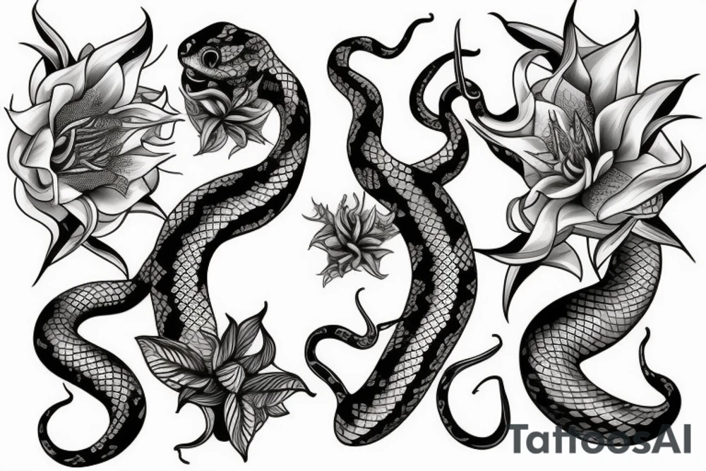 a snake with a datura flower in its mouth tattoo idea