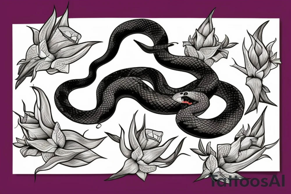 a snake with a datura flower in its mouth tattoo idea
