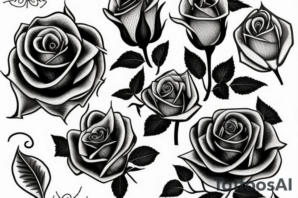 rose with leaves and buds tattoo idea