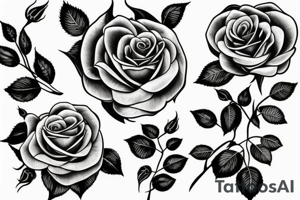 rose with leaves and buds tattoo idea
