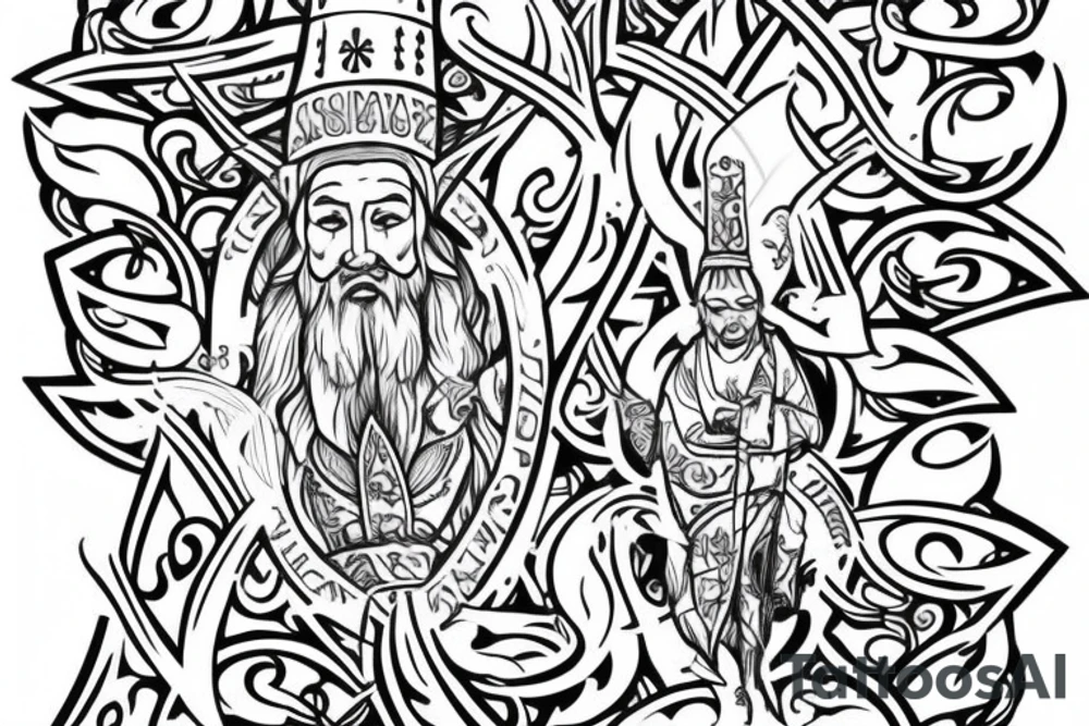 St.Patrick pray with sak-yant style tattoo idea