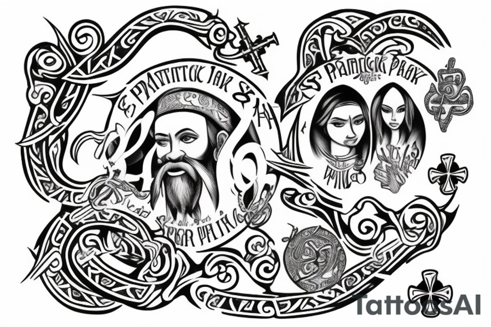 St.Patrick pray with sak-yant style tattoo idea