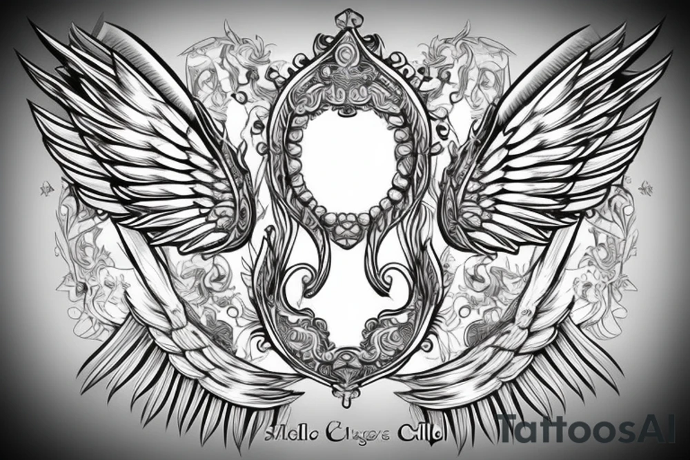 angel wings whis sword in midel tattoo idea