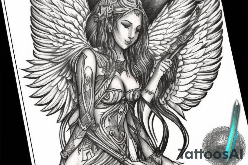 angel wings whis sword in midel tattoo idea