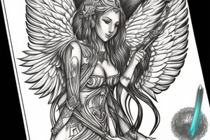 angel wings whis sword in midel tattoo idea