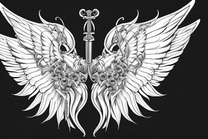 angel wings whis sword in middele tattoo idea