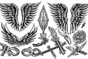 angel wings with a sword in the middle tattoo idea
